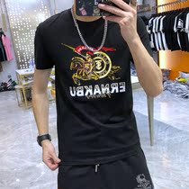 European station 2021 summer new mens Tide brand T slim European goods Knight sequin embroidery hot drill short sleeve T-shirt tide