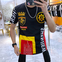 European station 2021 summer new mens Tide brand T slim European goods heavy industry badge horse hot diamond print short sleeve t-shirt