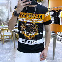European Station 2021 Summer New Tide Brand Half Sleeve T Slim American Retro Digital Printed Hot Diamond Short Sleeve T-shirt Men