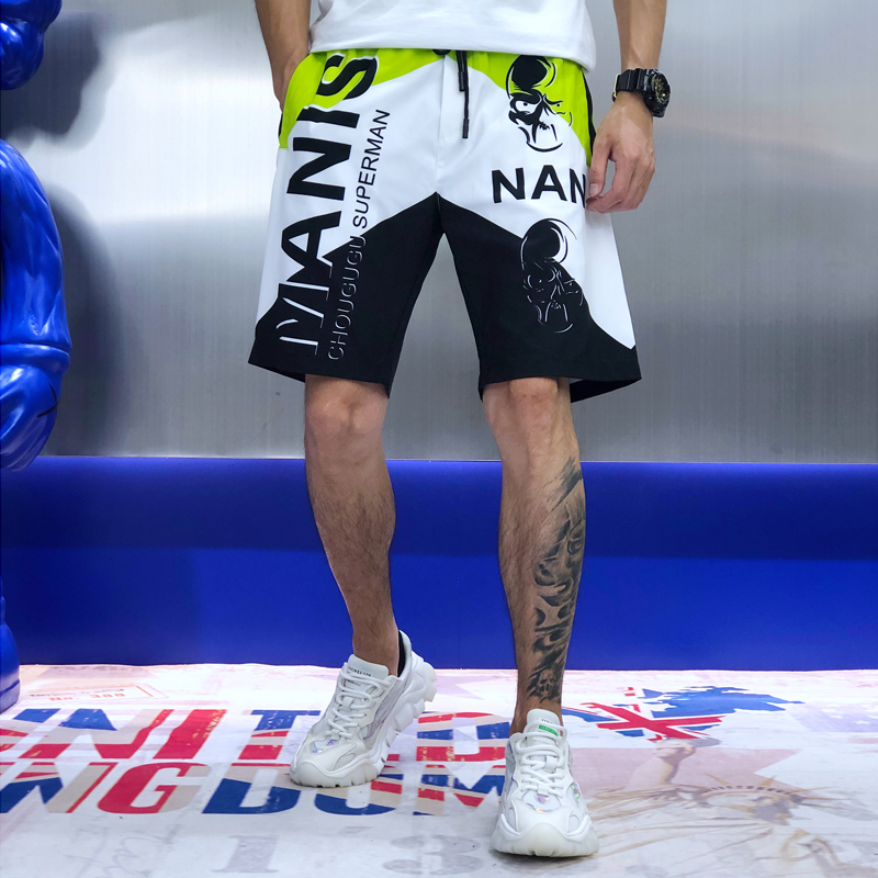 European station summer new men's tide brand shorts beach shorts alien print five-point pants trend casual shorts