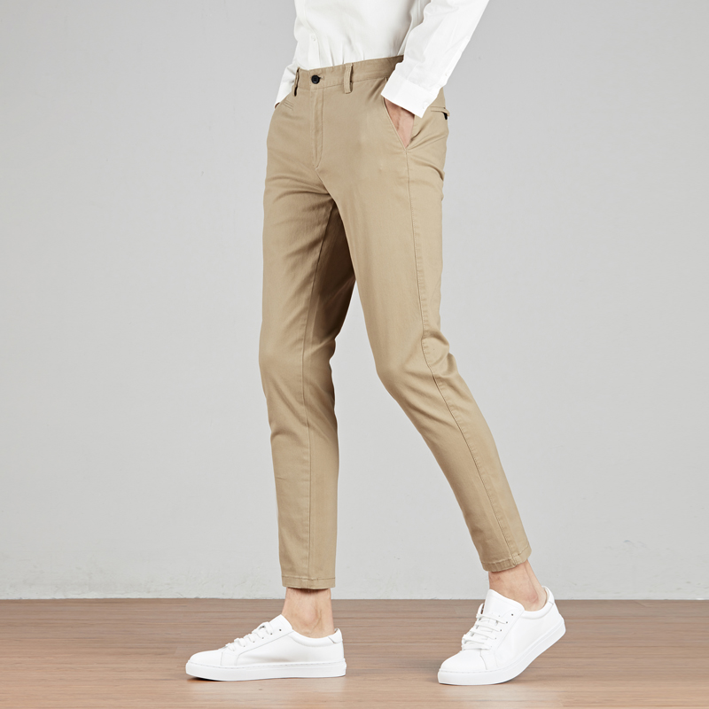 Men's casual pants summer new fashion brand Korean version long pants slim fit small feet thin section nine points large size elastic youth