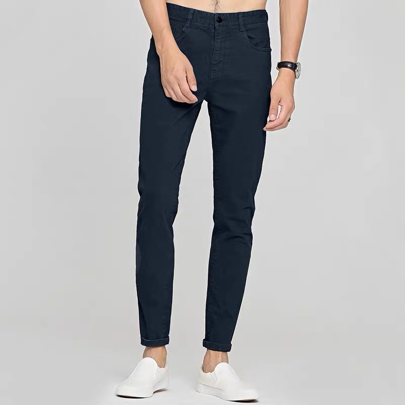 Autumn, spring and summer men's casual pants British nine-point small feet self-cultivation tide brand elastic Korean version large size long pants youth