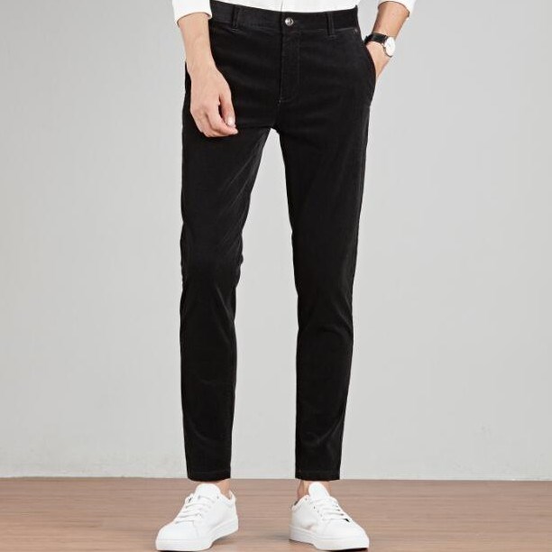 Men's casual pants autumn and winter trendy brand new corduroy Korean version small feet slim elastic large size long pants youth