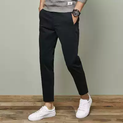Summer, autumn and spring black cotton men's nine-point casual pants slim-fit cigarette tube pants large size thin section plus men's pants tide brand