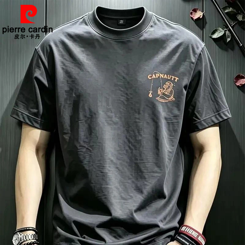 Pierre Cardin Trendy Printed Round Neck Short-Sleeved T-Shirt for Men, New Summer Style, Casual Wear, Cool and Thin Half-Sleeve