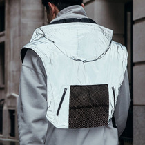 Tactical vest mens trendy brand hooded vest outdoor multi-functional reflective sleeveless double-sided waterproof casual jacket