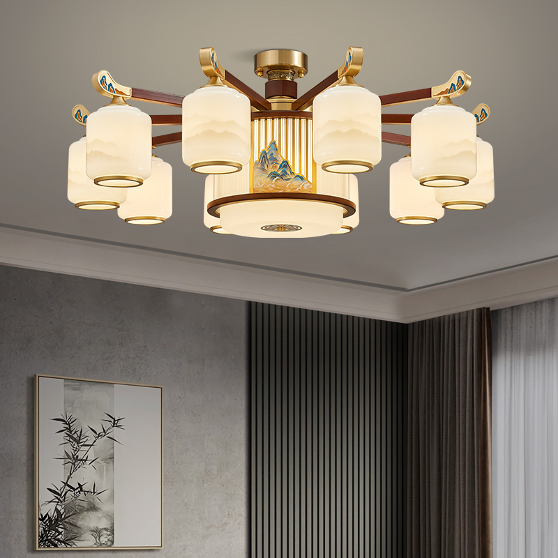 New Chinese-Style Chandelier, All-Copper Solid Wood Living Room Lamp, Chinese-Style Villa Lobby Dining Room Lighting, Ceiling-Mounted, Low-Floor, New Model New Chinese-Style Chandelier, All-Copper Solid Wood Living Room Lamp, Chinese-Style Villa Lobby Dining Room Lighting, Ceiling-Mounted, Low-Floor, New Model