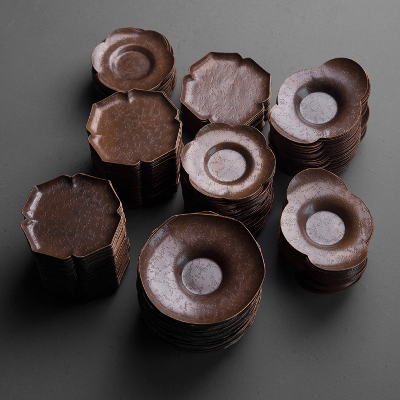 Liuhetang pure copper coaster Handmade Japanese non-slip insulation mat metal coaster tin silver tea tray kung fu tea set