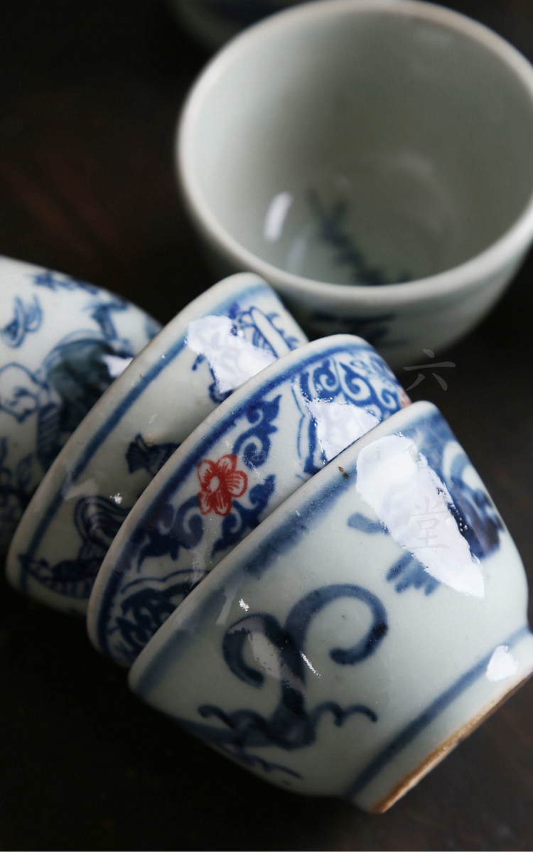 Liuhetang Jingdezhen dân gian lò nung cổ màu xanh và trắng tách trà cũ tách trà bằng tay cốc gốm vẽ tay - Trà sứ bình thủy tinh pha trà
