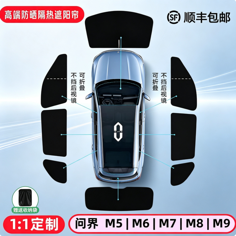 Sunshade for Aito 26 Models M5/M6/M7/M8/M9, Full Coverage, Sun Protection, Heat Insulation, Privacy Curtain, Double-Layer Thickened Sunshade for Aito 26 Models M5/M6/M7/M8/M9, Full Coverage, Sun Protection, Heat Insulation, Privacy Curtain, Double-Layer Thickened