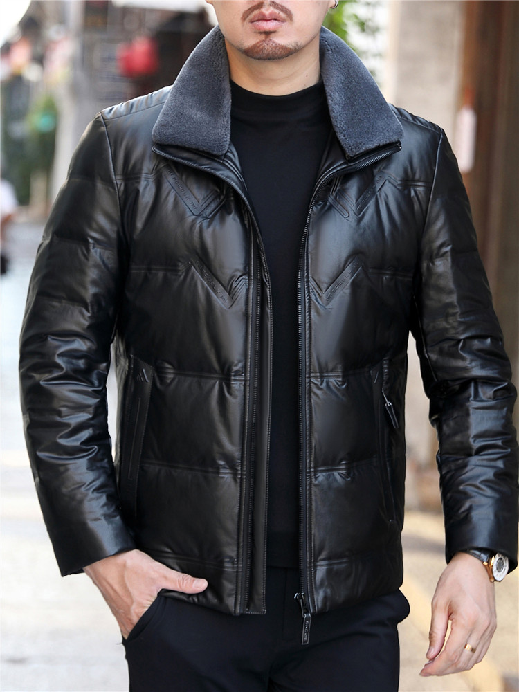 HAINING LEATHER DOWN JACKET FOR MEN MIDDLE-AGED CASUAL SHORT SHEEPSKIN JACKET WINTER PILE THICKENED LEATHER JACKET