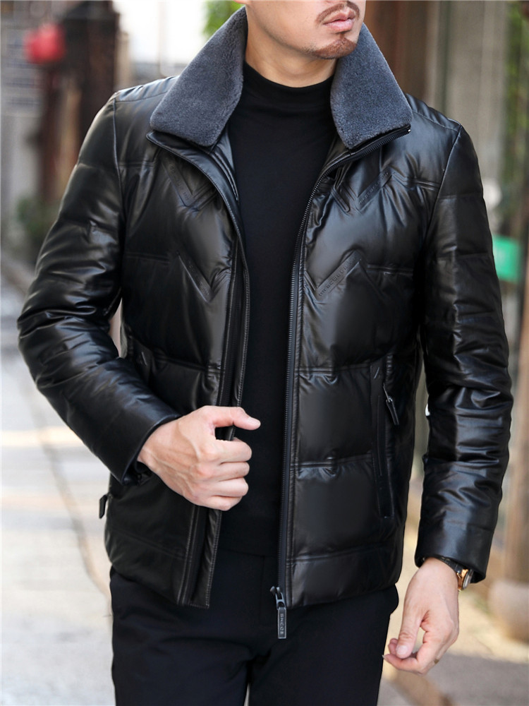 HAINING LEATHER DOWN JACKET FOR MEN MIDDLE-AGED CASUAL SHORT SHEEPSKIN JACKET WINTER PILE THICKENED LEATHER JACKET