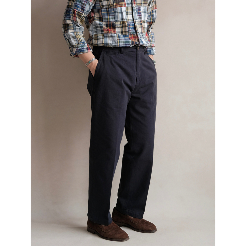 Safari Officer Pants｜Nissan Salt-Shrunk Pima Cotton｜Loose Straight-Leg Wrinkle-Free Officer Khaki Pants