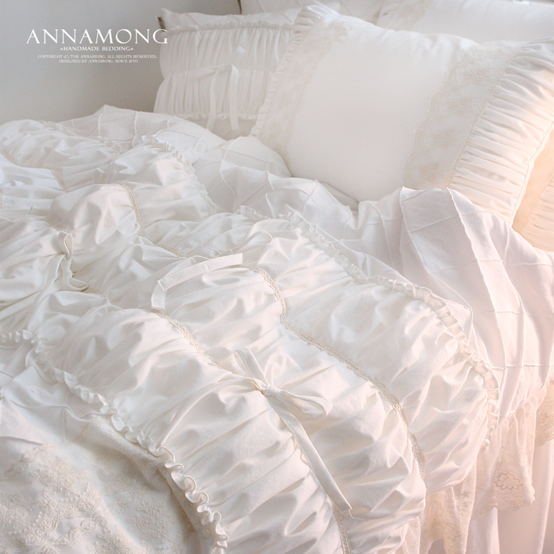 Craftsman custom ANNAMONG white high-end lace quilt cover three-piece set