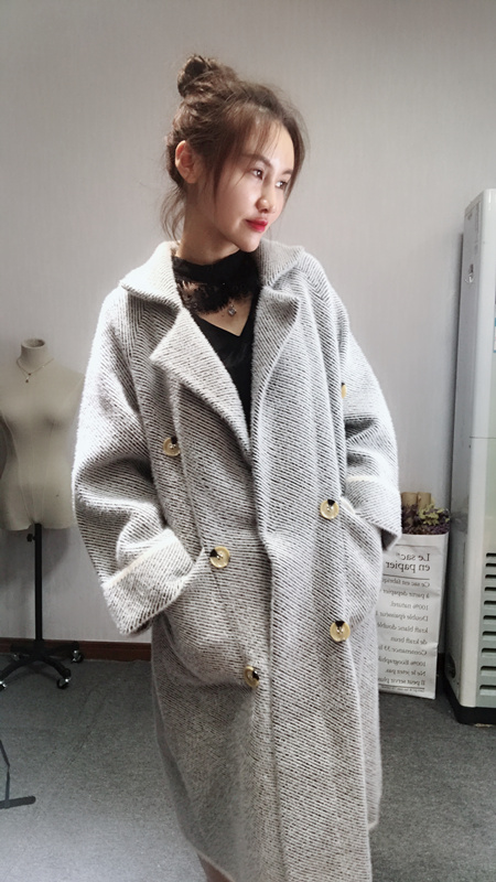 OXD phụ nữ gốc Hàn Quốc phiên bản của lỏng dày nhung cảm thấy sọc coat trong phần dài ulzzang áo khoác nữ áo măng tô