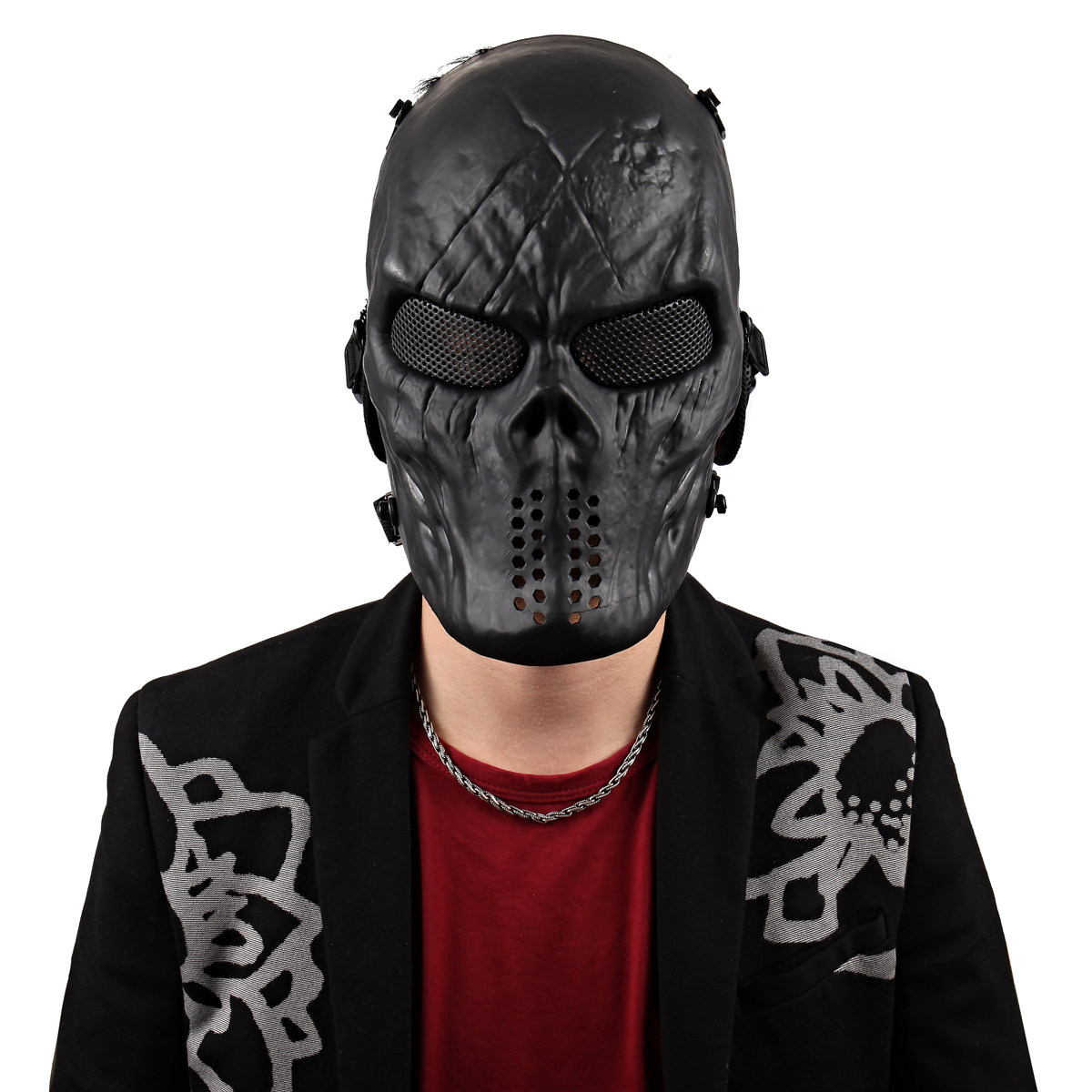 Outdoor field protective mask skeleton mask ghost face Cosplay absorbent bullet gun real CS full face mask ear protection