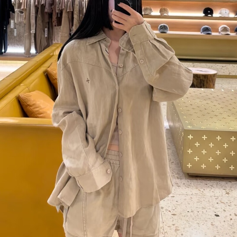 Cross-Pattern Linen Shirt Celebrity Style Casual Loose Solid Color Top Linen Pants Shorts