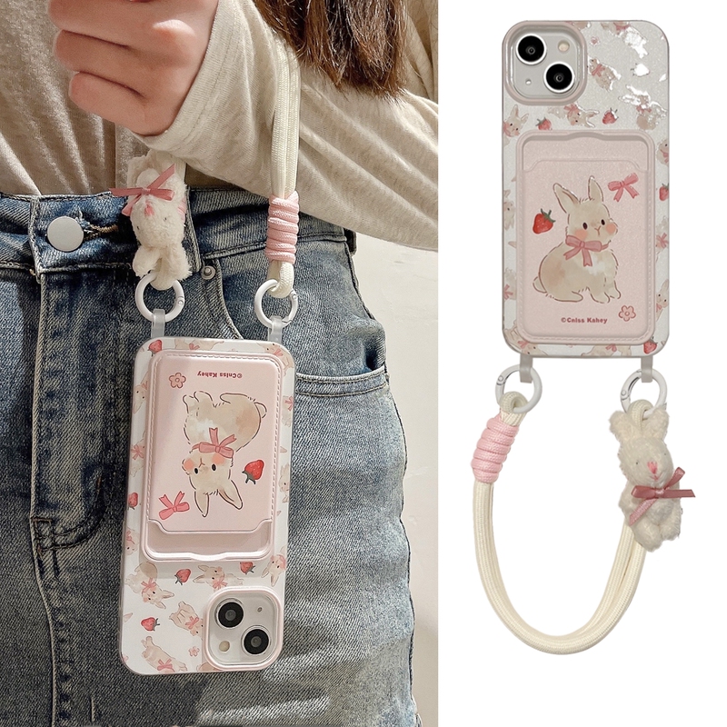 Bowknot Rabbit Strawberry Wristband Suitable for Huawei P70Pro+ Phone Case P50E Card Holder Nova12/10 Card Case Mate40/60 Card Slot Honor 200 Lanyard 100 Girly 80 Cute 9