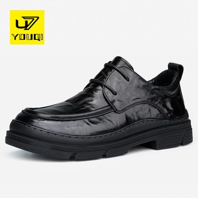 U7 brand men's shoes 2022 new trend leather thick bottom casual business leather shoes men's British first layer leather shoes