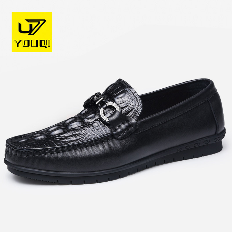 U7 brand beanie shoes men's 2022 new trend leather soft bottom men's head layer cowhide slip-on casual leather shoes