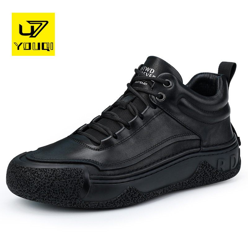 U7 brand men's shoes spring 2023 new leather soft soles high - gang casual sneakers trendy bull leather shoes