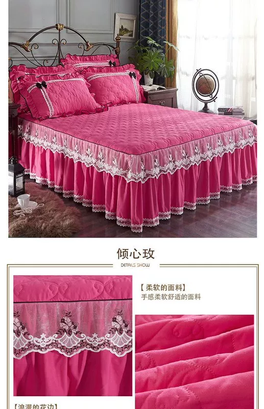 Váy ngủ bằng vải bông dày đơn màu ren công chúa gió giường váy ba mảnh trải giường trải giường 1,5m1,8m - Váy Petti