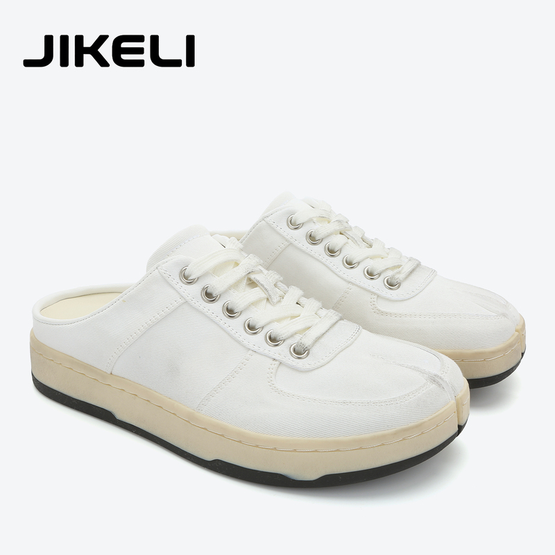 Jikeli 2026 Summer New White Lace-Up Split-Toe Thick-Soled Closed-Toe Women's Casual Slip-On Half Slippers