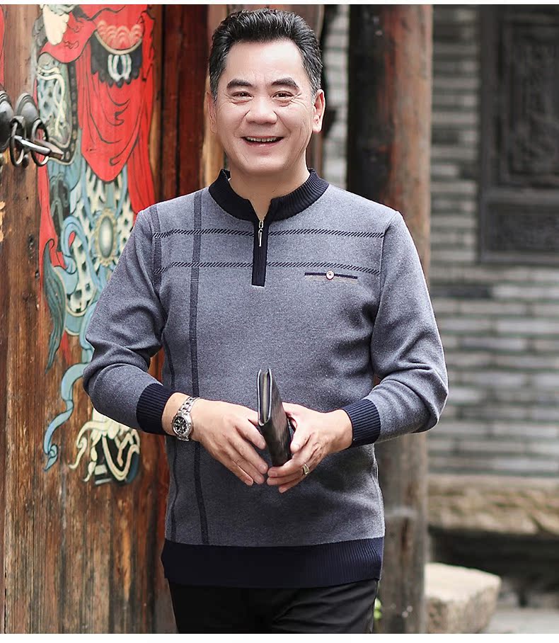 Mùa thu và mùa đông mẫu áo len cha trung niên cổ tròn chạm đáy áo len nam trung niên áo khoác dày tay dài áo oversize nam