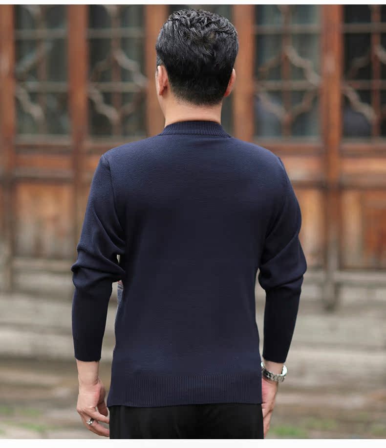 Mùa thu và mùa đông cha áo len nam chạm đáy áo len trung niên cổ tròn áo thun rộng rãi áo len trung niên nam áo khoác dù nam