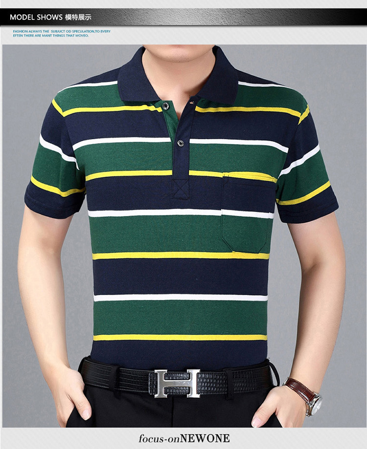 Bố mặc áo thun dài tay nam mùa thu trung niên vạt áo sọc sọc áo trung niên buông thả áo lót nam từ bi áo polo