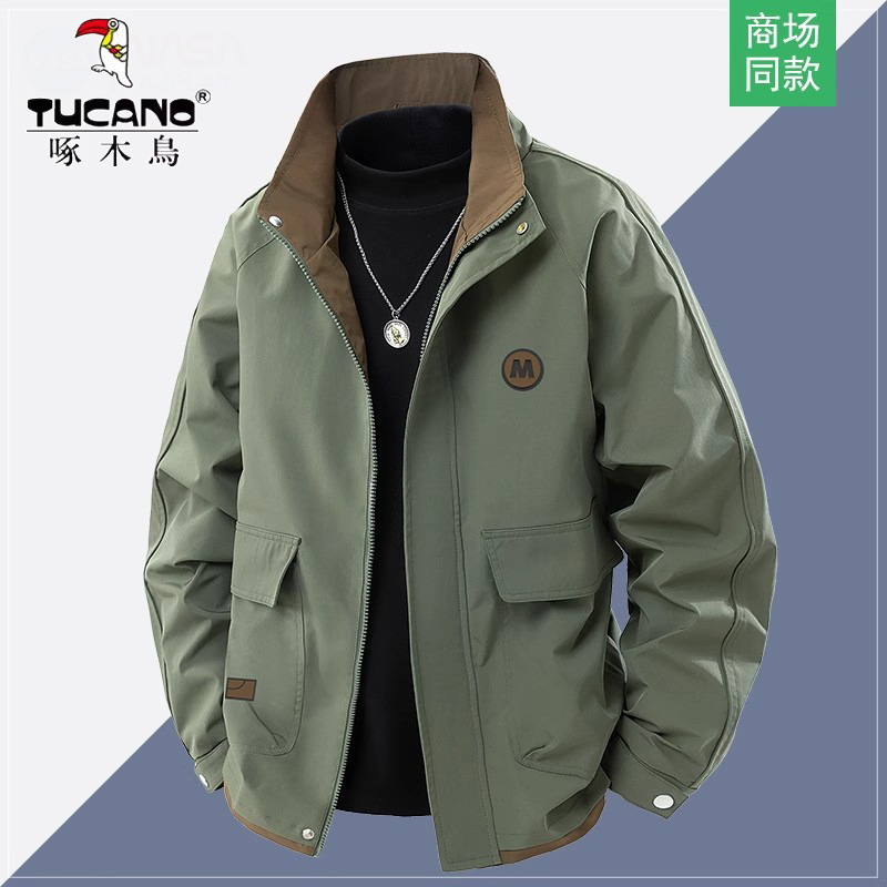 Woodpecker Spring and Autumn Men's Jacket New Versatile Casual Top Autumn Plus Size Workwear Stand Collar Jacket for Men