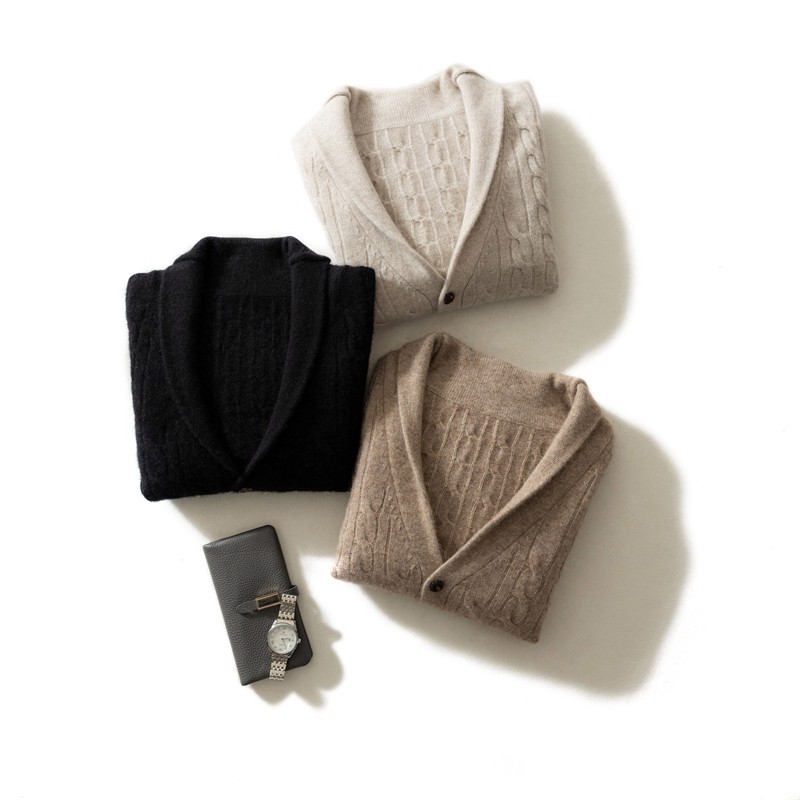 Autumn and winter New men's V collar sweatshirt turquoise collar cardiovert thickened fashion loose pure color warm with buttoned long-sleeved jacket