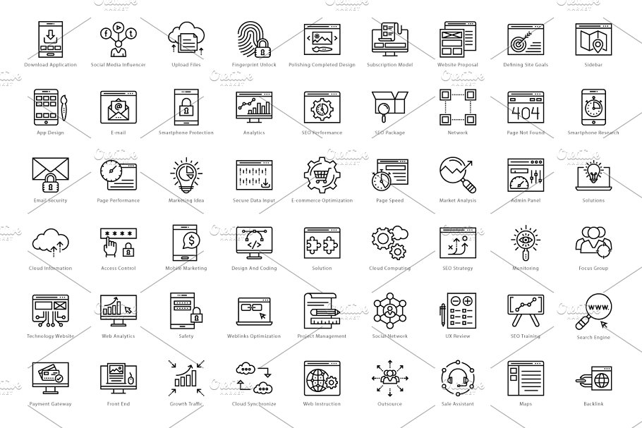 1458个Web&Seo网页图标 1458 Web and Seo Line Icons Set设计素材模板