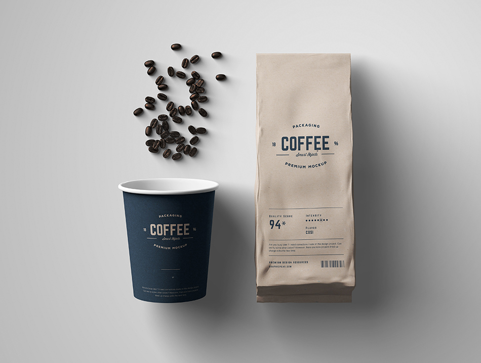时尚咖啡食品包装袋纸袋纸杯样机设计素材贴图PSD场景效果图展示 Y0081设计素材模板