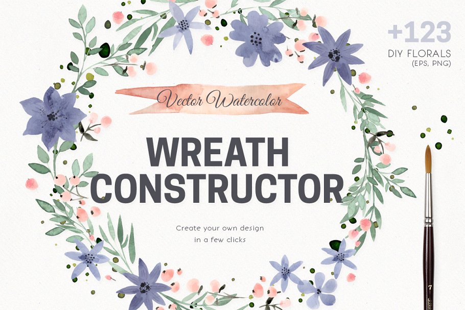 水彩矢量花圈素材 Watercolor Vector Wreath Constructor设计素材模板