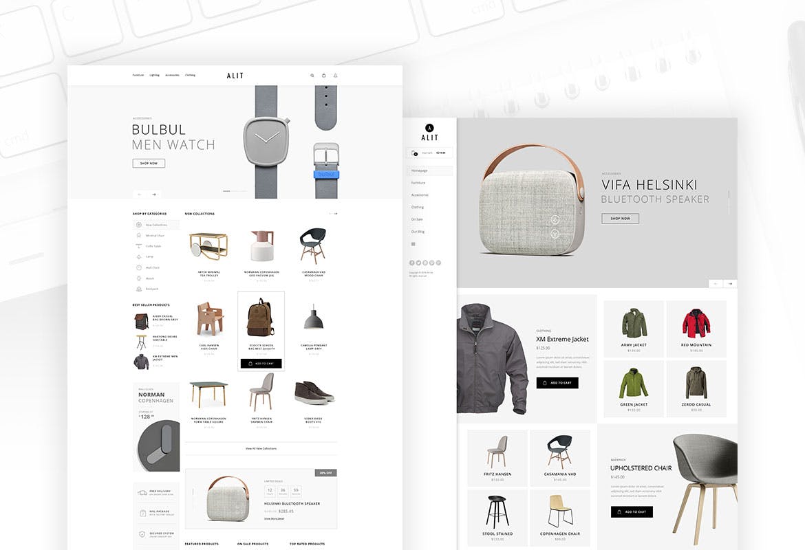 UI Kits | Alit - 极简主义电子商务网站PSD模板设计素材模板