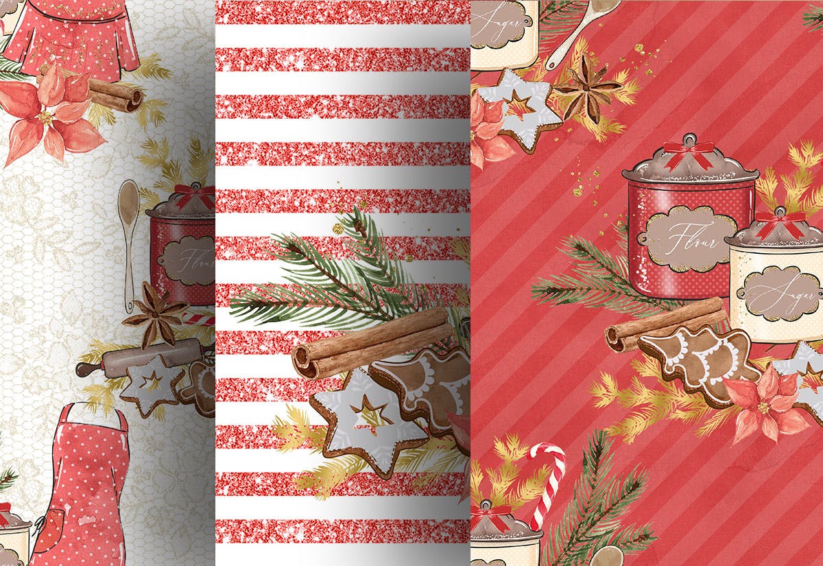 圣诞节&姜饼数码纸张背景素材 Christmas Gingerbread digital paper pack设计素材模板