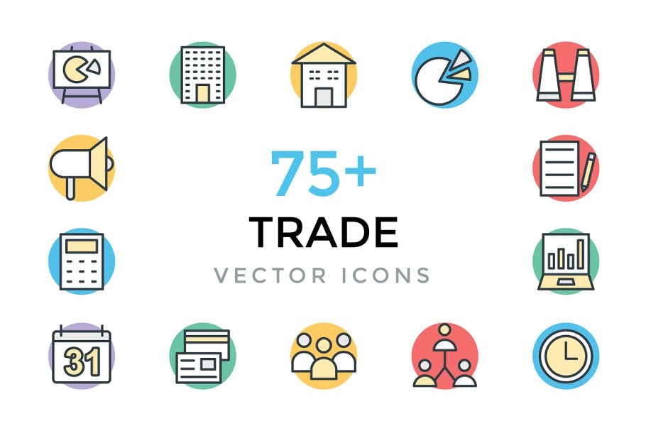 贸易矢量图标 75+ Trade Vector Icons设计素材模板