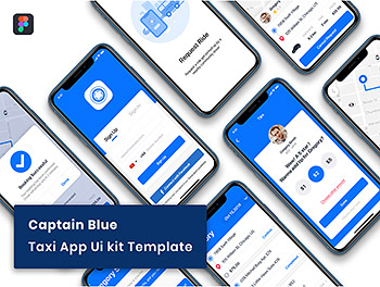  ui设计app蓝色打车租车多功能 APP KIT 套装模板下载 iOS Ui [Fig]