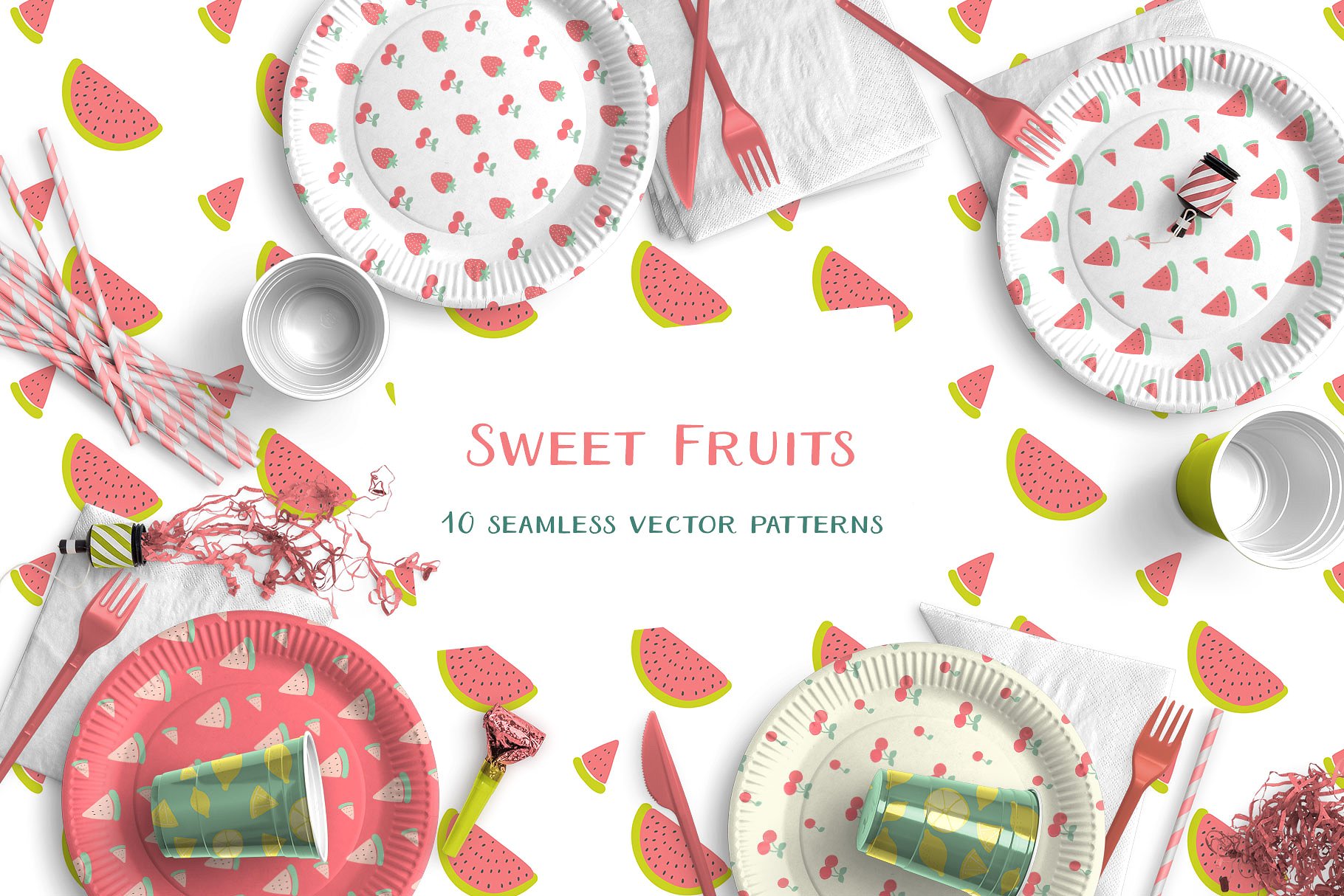 插图绘画甜美的水果 Sweet Fruits Vector Patterns设计素材模板