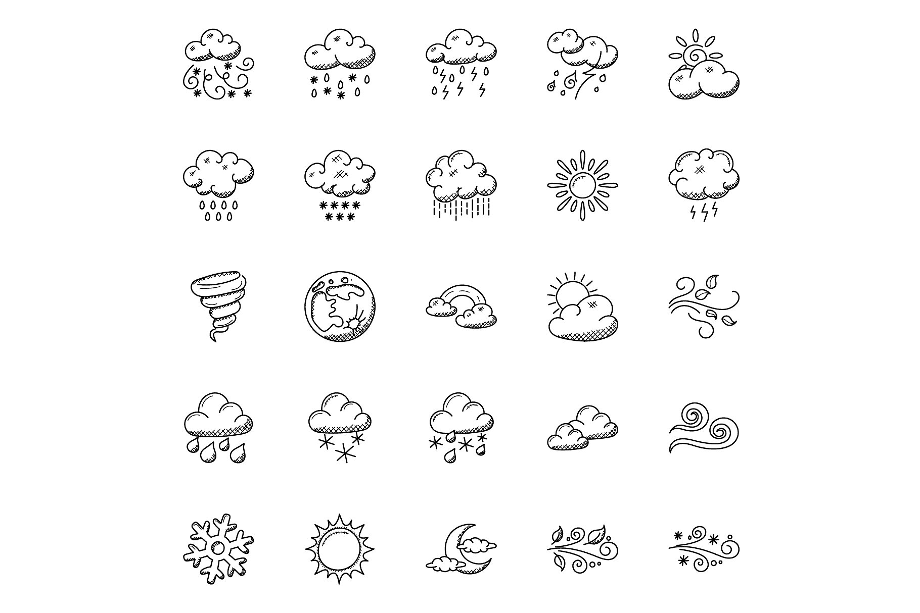50个手绘涂鸦天气图标下载 50 Hand Drawn Doodle Weather Icons设计素材模板