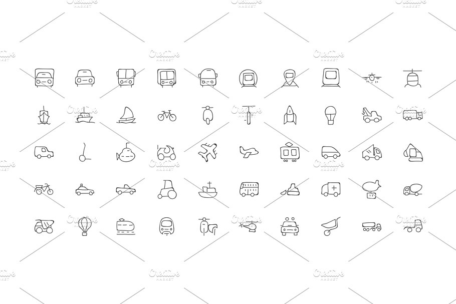 100个手绘交通工具图标 100 Transport Hand Drawn Doodle Icon设计素材模板