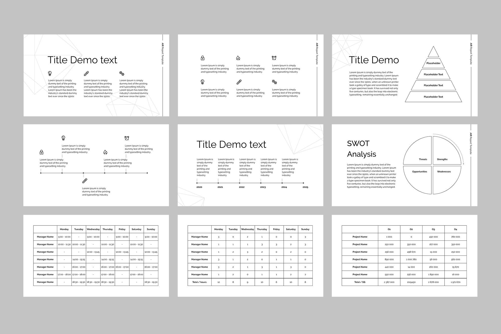 SWOT分析/市场分析/数据统计PPT幻灯片模板 Air – PowerPoint Report Template设计素材模板