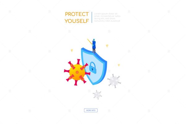 自我保护免受病毒侵害网站设计矢量插画 Protect yourself from virus – isometric bann