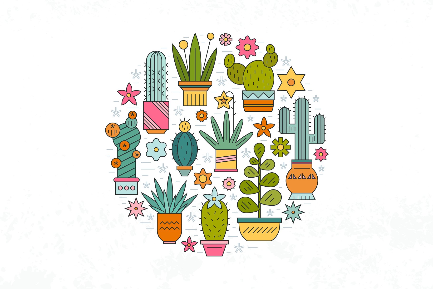 仙人掌图案插画 Succulent Clipart & Patterns Bundle设计素材模板