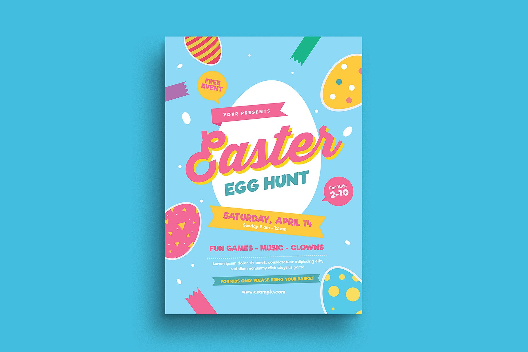 彩色的复活节彩蛋传单 Colorful Easter Egg Hunt Flyer设计素材模板