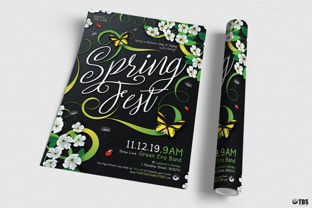 春天繁花似锦装饰风格传单模板 Spring Fest Flyer Template设计素材模板