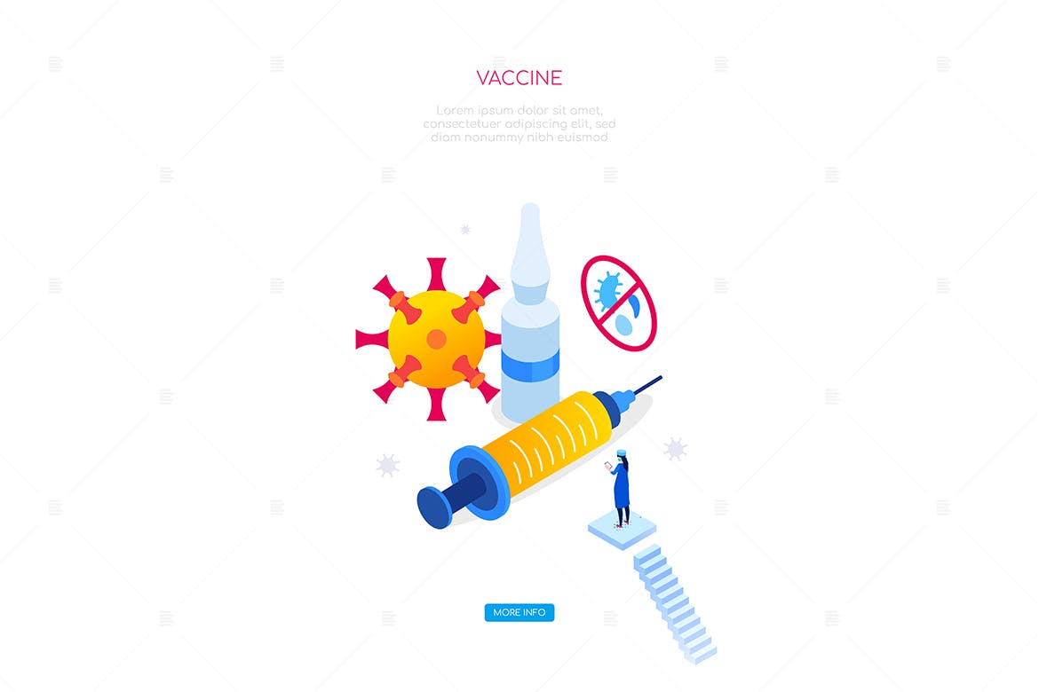 病毒疫苗主题网站Banner设计矢量插画 Vaccine against virus – colorful isometric banner设计素材模板