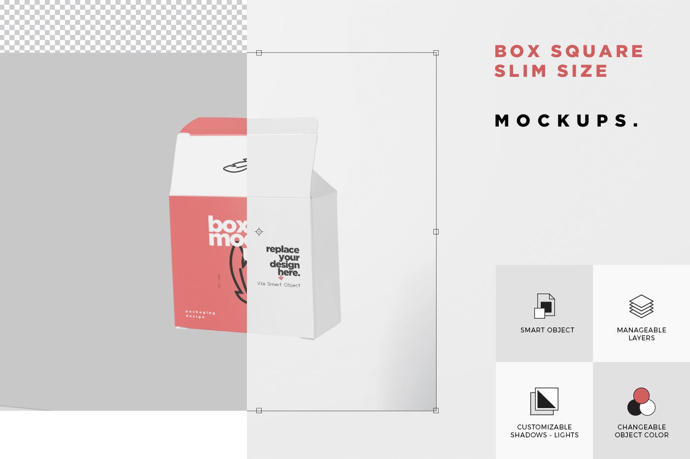 扁平方形包装盒外观设计效果图样机 Box Mockup – Square Slim Size设计素材模板