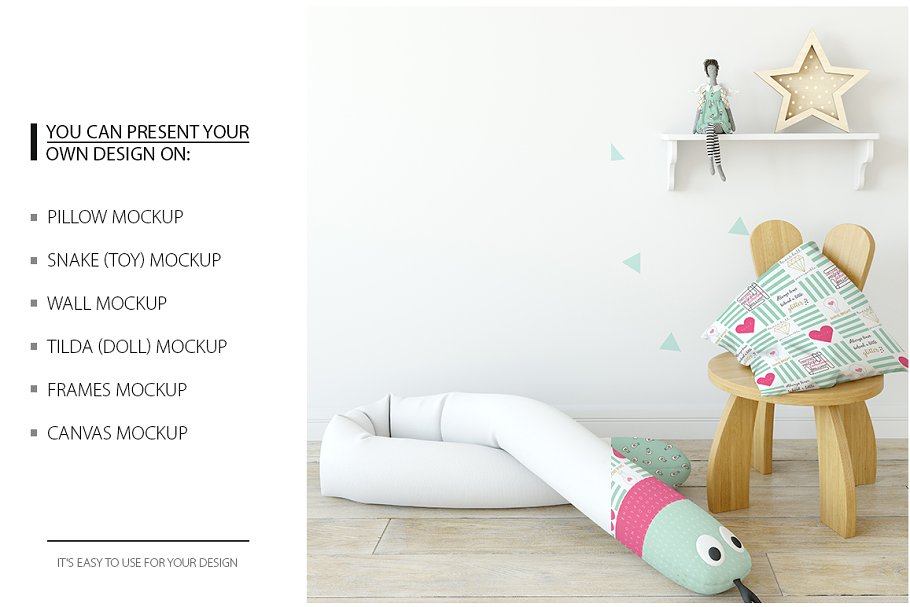 儿童织物设计房间样机 KIDS Interior Fabric Mockup Pack – 1设计素材模板